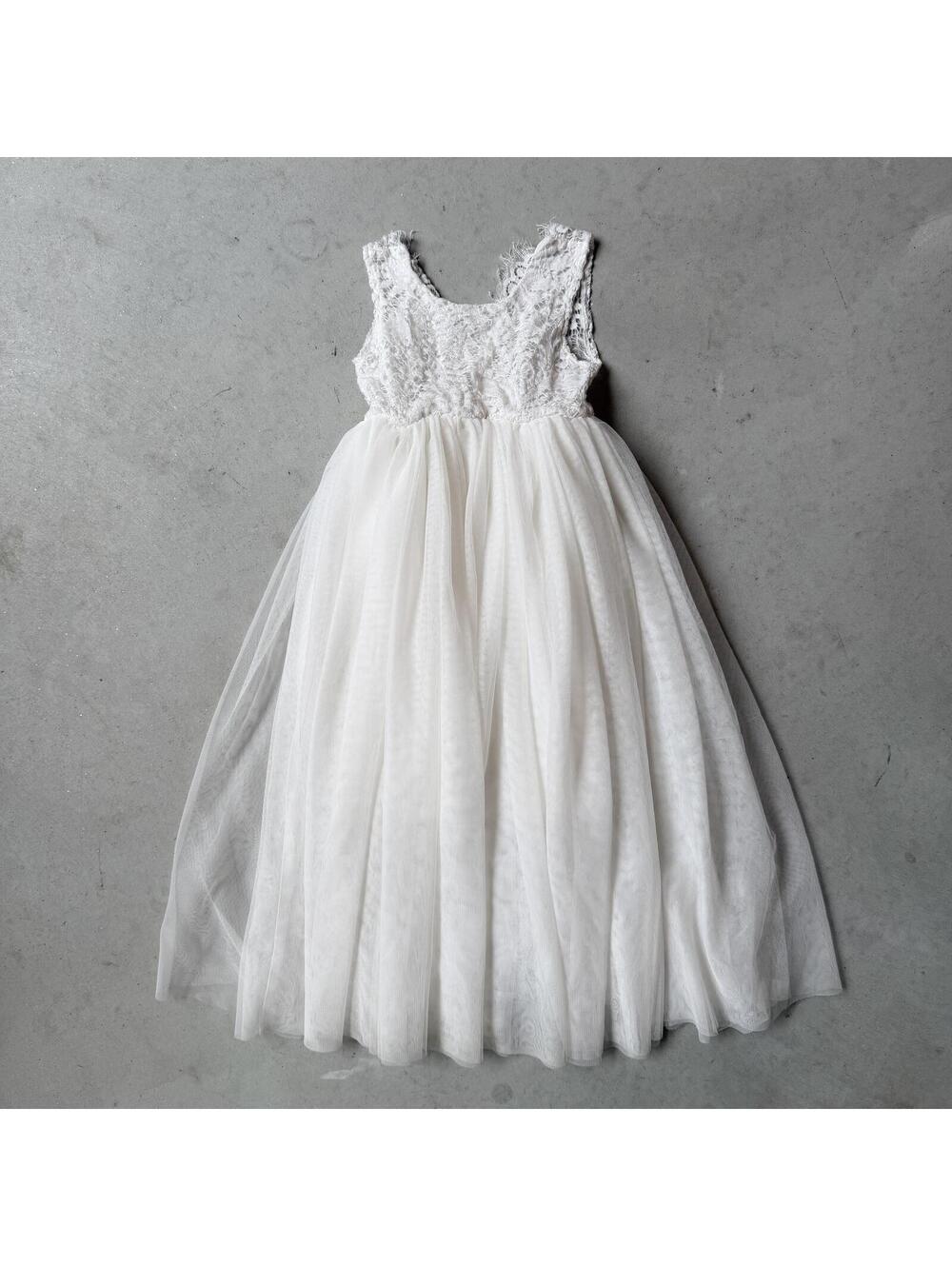 White Lace and Tulle Sleeveless Flower Girl Formal Dress Size 4t
